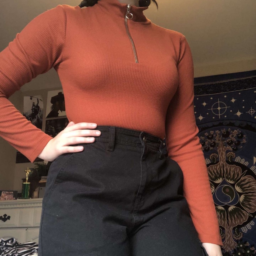 Burnt orange zip up turtle neck